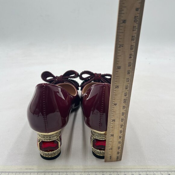 FSJ Dark Grayish Purple Pointed Toe Crystal Rhinestone Bow Block Low Heel Pump - Picture 5 of 8